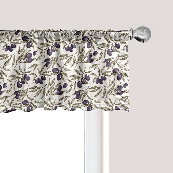 Ambesonne Olive Window Valance, Digitally Generated Hand Drawn Style Botanical Blossoms, Curtain Valance for Kitchen Bedroom Decor with Rod Pocket, 42" x 18", Quartz Taupe