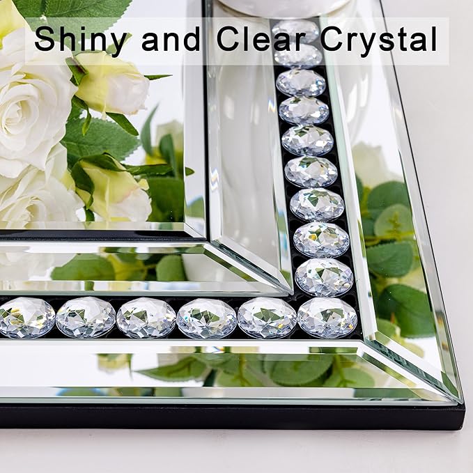 Rectangular Large Decorative Mirror for Decor, 28" X 40" Living Room Wall Mirror with Crystal Glass Frame, Beveled Unique Glamourous Elegant Design, Bathroom, Entrance, Bedroom Decor