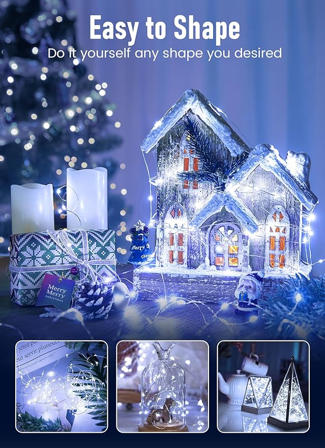 Minetom Fairy Lights Battery Operated, 4 Pack 33FT 100 LEDs Mini Battery Powered String Lights, Waterproof Twinkle Lights Mason Jar Lights for Indoor Home Wedding Christmas Decoration, Pure White