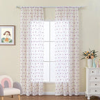 MYSKY HOME 72 Inch Long Purple Pom Pom White Sheer Curtains for Bedroom Nursery Curtains for Baby Room Door Curtains for Doorway 2 Panels Light Filtering Rod Pocket Semi Window Drapes 52 x 72 inch