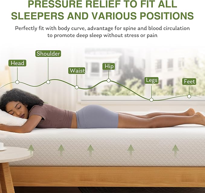 EGOHOME Twin XL Memory Foam Mattress, 5 Inch Bed Mattress in a Box with Cooling Green Tea Gel, Relieve Pressure with Medium Support, CertiPUR-US Certified, 80''L x 38''W, White