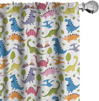 Ambesonne Dino Window Curtains, Cartoon Style Colorful Dinosaurs T-Rex Triceratops Prehistoric Reptile Wildlife, Lightweight Decor 2-Panel Set with Rod Pocket, Pair of - 28" x 63", Blue Green
