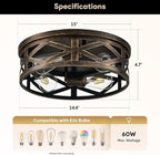VONLUCE Flush Mount Ceiling Lights, 4-Light Hallway Ceiling Lighting Fixtures, 15 inch Farmhouse Metal Cage Ceiling Lights for Entryway Kitchen, Adjustable Lamp Holders, 2 pcs, Oil-Rubbed Bronze
