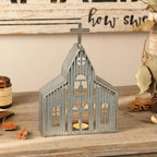 Church Shaped Tea Light Candle Holder Farmhouse Galvanized Metal Candle Holder Vintage Decorative Tealight Holder for Table Centerpiece Decoration - 6.22" x 1.97" x 9.25"