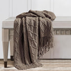 BOURINA Brown Throw Blanket 50 x70 Inches Jacquard Argyle Throw Textured Solid Soft Throws and Blankets for Sofa or Bed Knitted Decorative Blanket