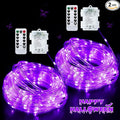 JMEXSUSS 2 Pack Purple Lights Battery Operated Halloween Lights Outdoor Waterproof, Each 33 ft 100 LED Battery Powered Rope Lights, Purple String Light with Remote for Balcony Garden Halloween Decor