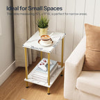 HOOBRO End Table, Small Side Table, Nightstand with 2-Layer Storage Shelves, Sofa Table for Small Spaces, Living Room, Bedroom, Stable Frame, Easy Assembly, Gold and Marble DM09BZ01