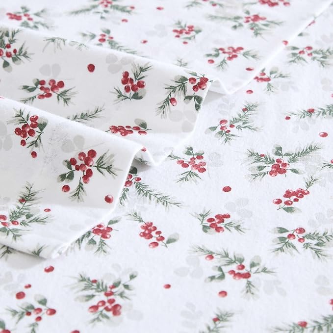 Laura Ashley - Flannel Sheets Queen Size, Anti-Pilling & Wrinkle Resistant Cotton, Touchably Soft for All-Season Comfort - Bed Sheets with Matching Pillowcases & Fitted Sheet (Berry Bright Red)