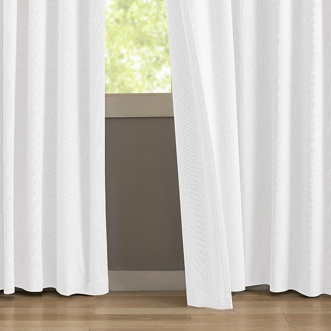 KangBang White Pinch Pleated Blackout Curtains 90 Inches Long for Bedroom, Linen Textured Pinch Pleat Drapes for Living Room Nursery, Soundproof Privacy Assured Home Decor(2 PCs, Pure White,40x90)