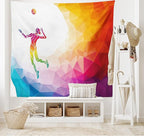 Lunarable Volleyball Tapestry, Colorful Polygonal Background Triangles Jumping Woman Striking The Ball, Wide Wall Hanging for Bedroom Living Room Dorm, 80" X 60", Purple Blue