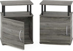 Furinno JAYA End Side Sofa Table/Nightstand with Door, 2-Pack, PVC Tubes, French Oak Grey/Black