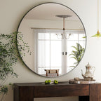 HARRITPURE 48 Inch Round Mirror, Black Circle Bathroom Mirror, Modern Aluminum Alloy Frame Large Vanity Wall Mirror for Living Room, Bedroom, Entryway