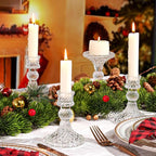 Glass Candle Holder Set of 6, Clear Candlestick Holder & Vintage Candlestick Holder, Taper Candle Holder for Table Centerpieces, Fall, Christmas, Autumn, Thanksgiving Decor