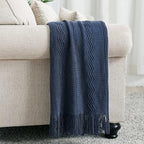 BOURINA Navy Throw Blanket 50x60 Inches Throw Textured Solid Soft Sofa Throw Couch Cover Knitted Decorative Blanket