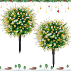 2 Pack 23'' Artificial Xmas Tree,Fake Boxwood Topiary Ball Trees with Spike Outdoor Christmas Decoration,Faux Shrubs Evergreen Blooming Plants Bushes for Urn Filler Porch Potted Entrance Driveway