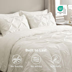 Bedsure Twin Comforter Set Ivory - Bed in a Bag Twin Size Bedding 5 Pieces, GentleSoft™ Pintuck Bed Set Gift for Family, Pinch Pleat Ivory Comforter with Sheets, Pillowcase & Sham