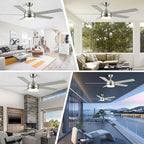 YUHAO 60 Inch Brushed Nickel Ceiling Fan with Light and Remote Control.Noiseless,Dimmable,3CCT,6 Speeds Reversible, DC Ceiling Fans for Indoor or Covered Outdoor