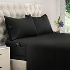 DREAMCARE California King Sheet Sets - Cooling Bed Sheets - 4pcs Set - up to 15" Deep Pocket Cal King Sheets - California King Sheets - Soft & Lasting 100% Brushed Polyester with Side Pocket - Black