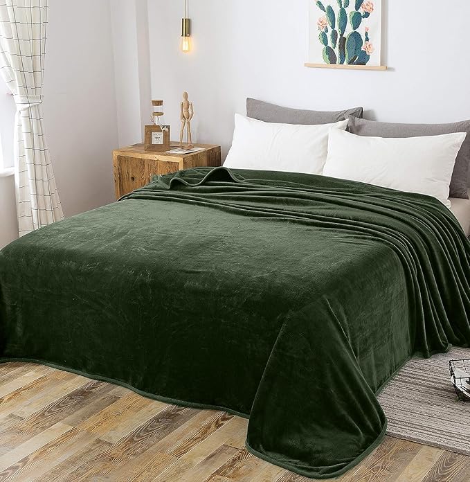 Fleece Blanket Twin Size 350GSM Lightweight Throw for The Bed Extra Soft Brush Fabric Super Warm Sofa Blanket 66" x 90"(Green Twin)