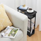 Narrow Side Table,3-Tier Slim End Table with Storage Shelf,Modern Sofa Table Thin Side Table for Narrow and Small Spaces, Skinny Bedside Table Small Nightstand with Magazine Rack Space Saving/Black