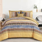Boho King Size Comforter Set 8 Pieces, Yellow Bohemian Striped Bed in a Bag, Paisley Soft Microfiber Bedding Comforter Set