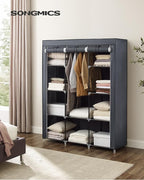 SONGMICS Portable Closet, Clothes Storage Organizer with 10 Shelves, 1 Clothes Hanging Rail, Non-Woven Fabric Closet, Metal Frame, 51 x 17.7 x 66.1 Inches, Grey URYG93G