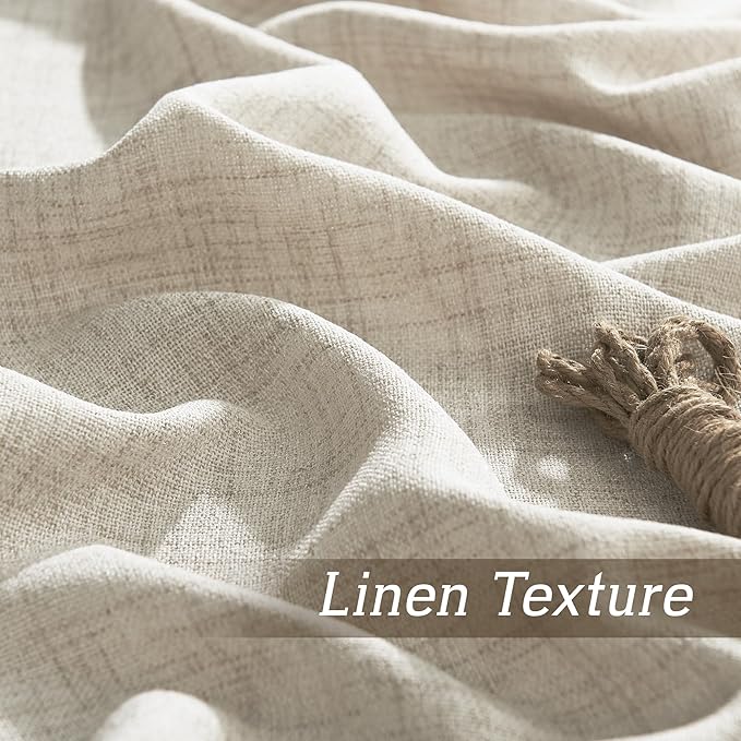 RYB HOME Natural Beige Linen Sheer Curtains 102 inches Long for Living Room and Dining Room, Weave Textured/Rod Pocket, Light Filtering Sheer Curtains and Drapes, W 52 x L 102 inches, 2 Panels Set