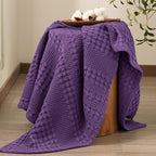 PHF 100% Cotton Waffle Weave Throw Blanket, Soft Lightweight Breathable Cozy Throws for Couch Bed Sofa, Luxury Aesthetic Woven Blanket for Home Decor & Office, 50"x60", Grape