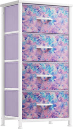 YITAHOME Dresser with 4 Drawers - Storage Tower Unit, Dresser for Living Room, Closets - Sturdy Steel Frame, Wooden Top & Easy Pull Fabric Bins, Purple