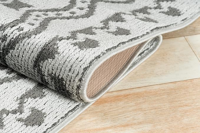 Custom Size Southwestern Style Runner Rug Mat for Wide Hallway Entryway Kitchen Laundry Room with Slip Resistant Latex Rubber Backing, Aztec Light Grey, 31 inch X 10 feet