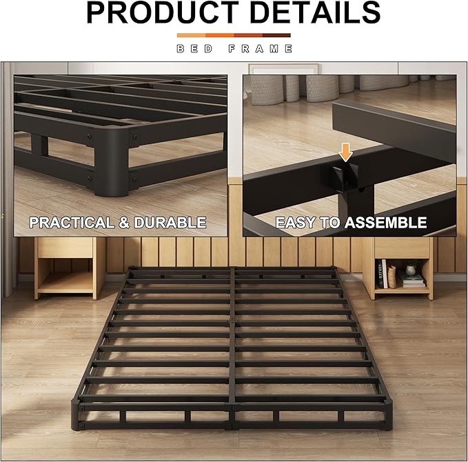 EMODA King Box Spring Bed Base 5 Inch Heavy Duty Metal Mattress Foundation with Fabric Cover, 3000LBS Max Weight Capacity, Noise Free, Easy Assembly