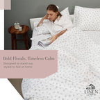 Linen Home 100% Cotton Printed Percale Sheets California King Size, Deep Pocket, 4 Pieces Set-1 Flat, 1 Deep Pocket Fitted Sheet and 2 Pillowcases, Crisp Cool Bed Linen, Mauve Silhouette Floral