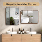 24"x30" Brushed Bronze Bathroom Mirror for Wall, Rounded Rectangle Mirror with Brown Metal Frame Hanging for Bathroom Entryway Vanity,Living Room,Bedroom,Vertical or Horizontal