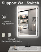 48x32 Inch LED Lighted Bathroom Mirror, Light Up Bathroom Vanity Mirror Unbreakable with 2 Front Lights & Back Lit, 3 Colors Stepless Dimmable, Anti-Fog, Memory Function, Closable Blue Buttons