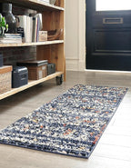 Rugs.com Morocco Collection Rug – 10 Ft Runner Navy Blue High-Pile Rug Perfect for Hallways, Entryways