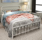 TUSEER Metal Bed Frame Queen Size with Vintage Headboard and Footboard Platform Base Wrought Iron Bed Frame (Queen,White)