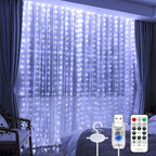 Upgrade 300LED White Curtain Light with Untangled Wires, 9.8ft x 9.8ft Copper Wire String Lights, USB Plug Hanging Window Fairy Lights, 8 Modes & Remote for Home Christmas Wedding Party