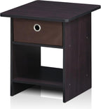 Furinno Dario End Table / Side Table / Night Stand / Bedside Table with Bin Drawer, 1-Pack, Dark Walnut
