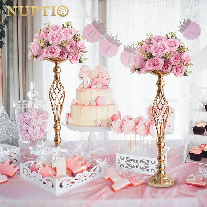 Versatile Metal Flower Arrangement, Candle Holder Stand Set for Wedding Party Dinner Centerpiece Event Restaurant Hotel Decoration (Twist Style, 10 x L)