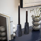 HofferRuffer Marble Candlestick Holders，Set of 2 Natural Stone Candle Holder Decorative Candle Stands for Wedding, Dinning, Party, Table Centerpieces, Fit 3/4'' Thick Taper Candles (Grey Black)