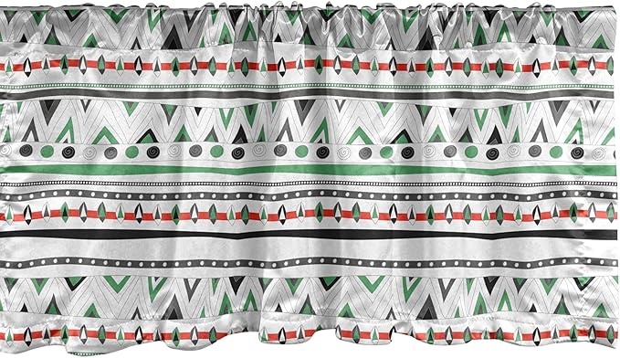 Ambesonne Tribal Window Valance Pack of 2, Style Traditional Aztec Pattern Old Fashioned Hippie Boho Influences, Rod Pocket Curtain Valances for Kitchen Bedroom, 42" X 18", Sea Green