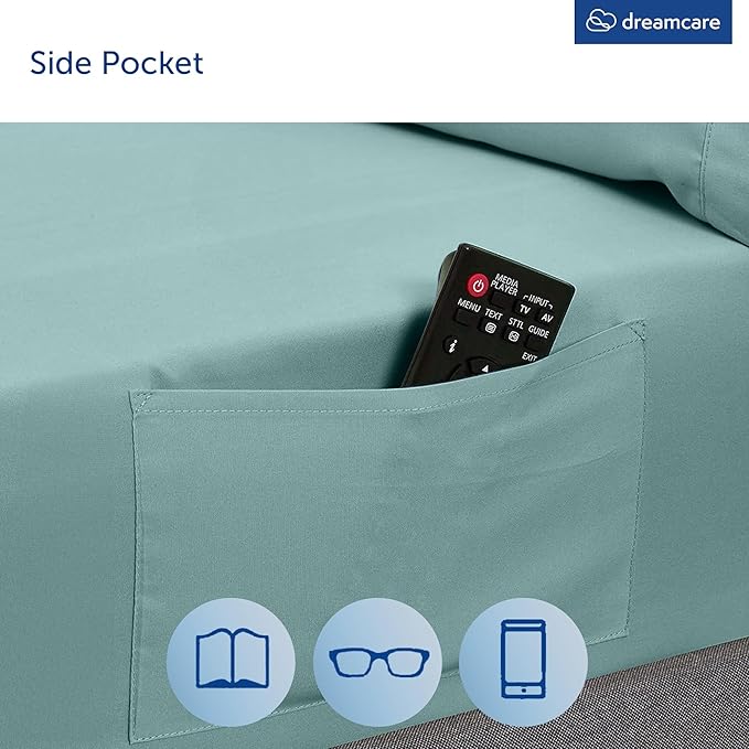 DREAMCARE Queen Sheet Set – 6 pcs Cooling Bed Sheets – up to 21” Deep Pocket Queen Sheets Set – 2500 Supreme Collection – Extra Soft 100% Brushed Microfiber Hotel Luxury with Side Pocket – Spa Blue