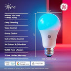 GE Cync A19 LED Smart Light Bulbs, Room Decor Aesthetic Bluetooth and WiFi Color Changing Lights, LED Indoor Light Bulb, Compatible with Alexa and Google (2 Pack)