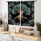 Tree of Life Curtains, Hippie Green Leaves Tree Life Vikings Celtic Nordic Aesthetic Mythology Window Drapery Treatments for Bedroom Living Room Bathroom 2 Panels, 55x39 Inch