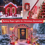 JMEXSUSS 2 Pack Rope Lights Battery Operated Christmas Lights Outdoor Waterproof, Total 200LED 66ft 8Mode Battery Powered String Lights with Remote, Red and White Rope Lights for Christmas Decor