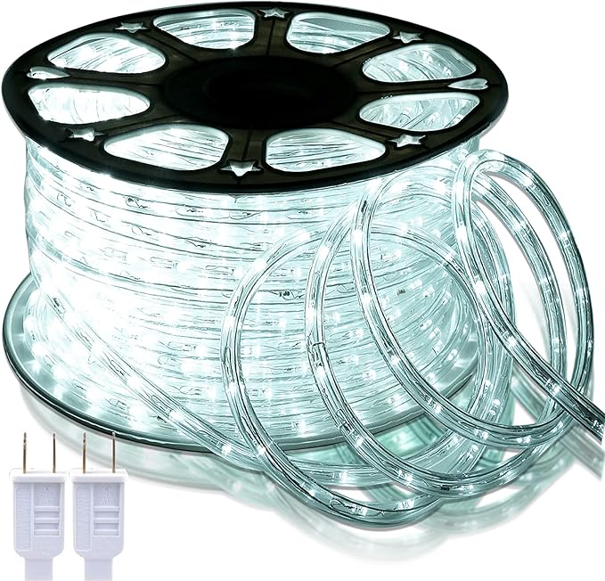 SURNIE LED Rope Lights Outdoor Waterproof: 150FT LED Rope Lighting Dimmable - 110V 6500K Daylight White String Light Tube Cuttable Connectable for Garden Patio Party Indoor Decoration, Not Flat Strip
