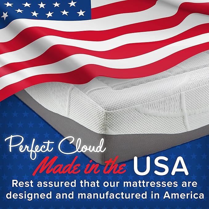 Perfect Cloud Made in The USA Elegance Plush Gel-Infused 12 inch Memory Foam Mattress - Pressure Relieving - Bed-in-a-Box (Full)