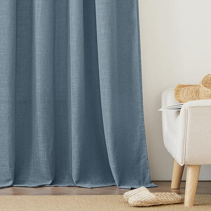 RYB HOME Extra Wide Semi Sheer Curtains, Grommet Easy Sliding Room Divider for Office Bedroom Separation, Large Window Curtains for Sliding Glass Door, Stone Blue, W 100 x L 95, 1 Pcs