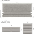 Vänt Upholstered Wall Panels - King/Cal King Size Wall Mounted Headboards - Faux Merino Wool Grey - Twin/King - Set of 4 Panels (Each Individual Panel 39"x11.5")