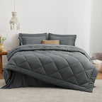 Love's cabin King Size Comforter Set Dark Grey, 7 Pieces King Bed in a Bag, All Season Bedding Sets with 1 Comforter, 1 Flat Sheet, 1 Fitted Sheet, 2 Pillowcase and 2 Pillow Sham